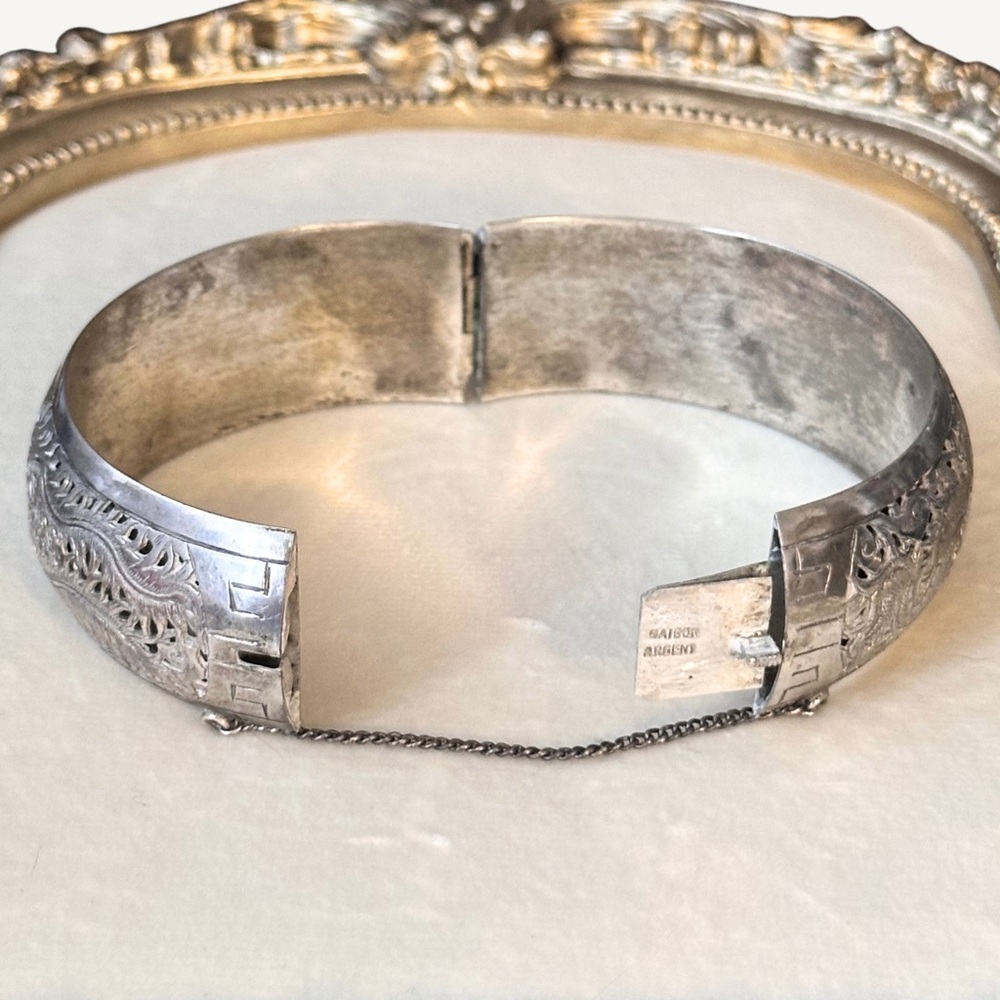 925 Sterling Silver Phoenix Design Bracelet w/ Safety Chain Beautiful Design - Picture 2 of 7